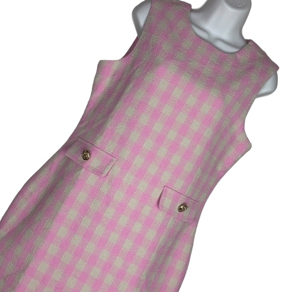 NWT Vero Moda Bonbon Pink Check Sleeveless Tweed Mini Dress Small - Picture 6 of 16